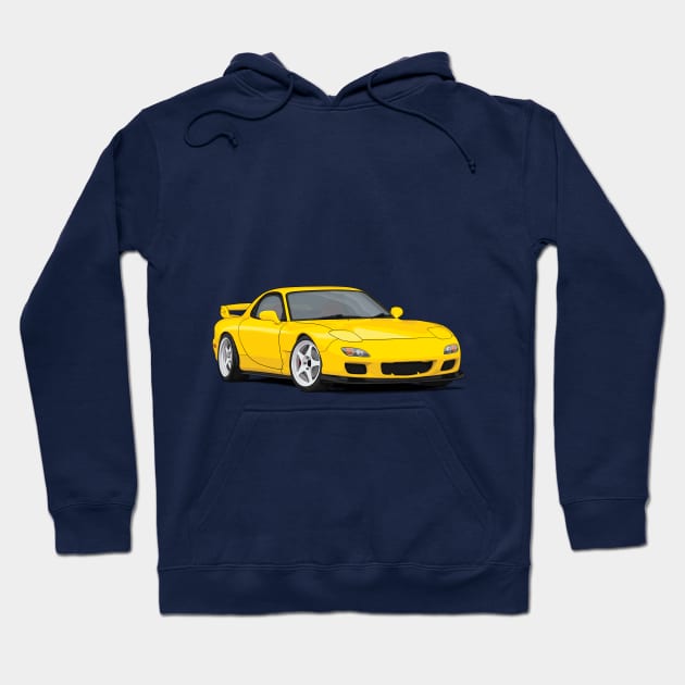 RX-7 Fd3s Illustration yellow Hoodie by ArtyMotive